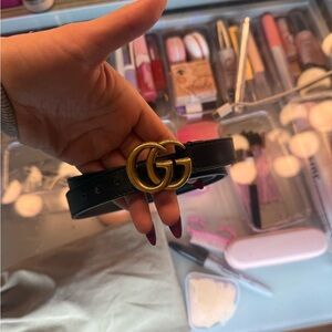 Gucci Black Leather Belt with Gold GG Buckle